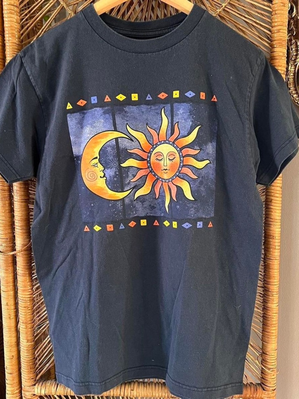 Gildan Black Tee with Sun & Moon Orange Yellow Graphic